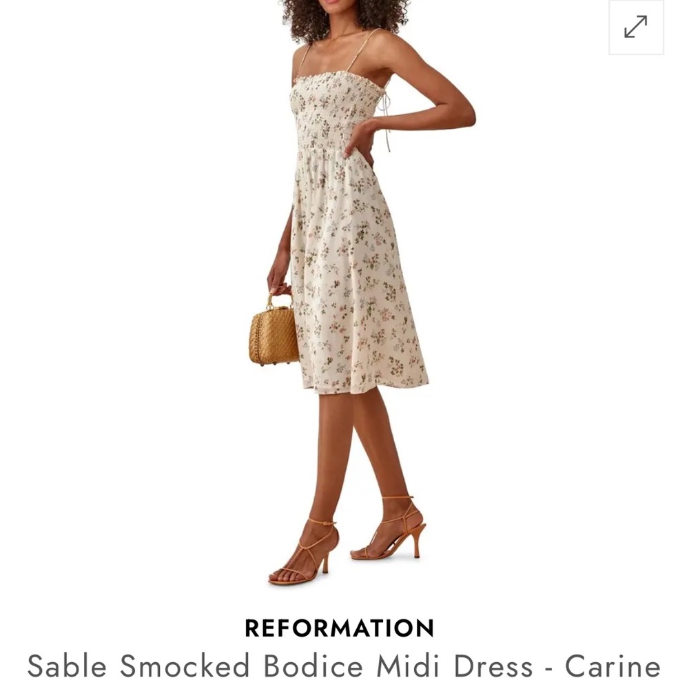 Reformation Sable Smocked Bodice Midi Dress Size S